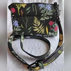 NWT Steve Madden Black Floral Vegan Leather Crossbody Bag With Adjustable Strap